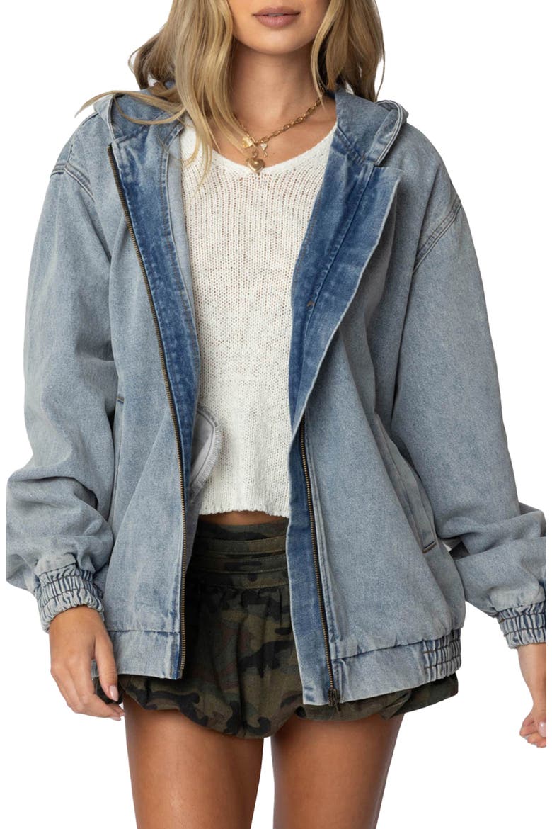 Front Zip Denim Hooded Jacket, Main, color, LIGHT-BLUE