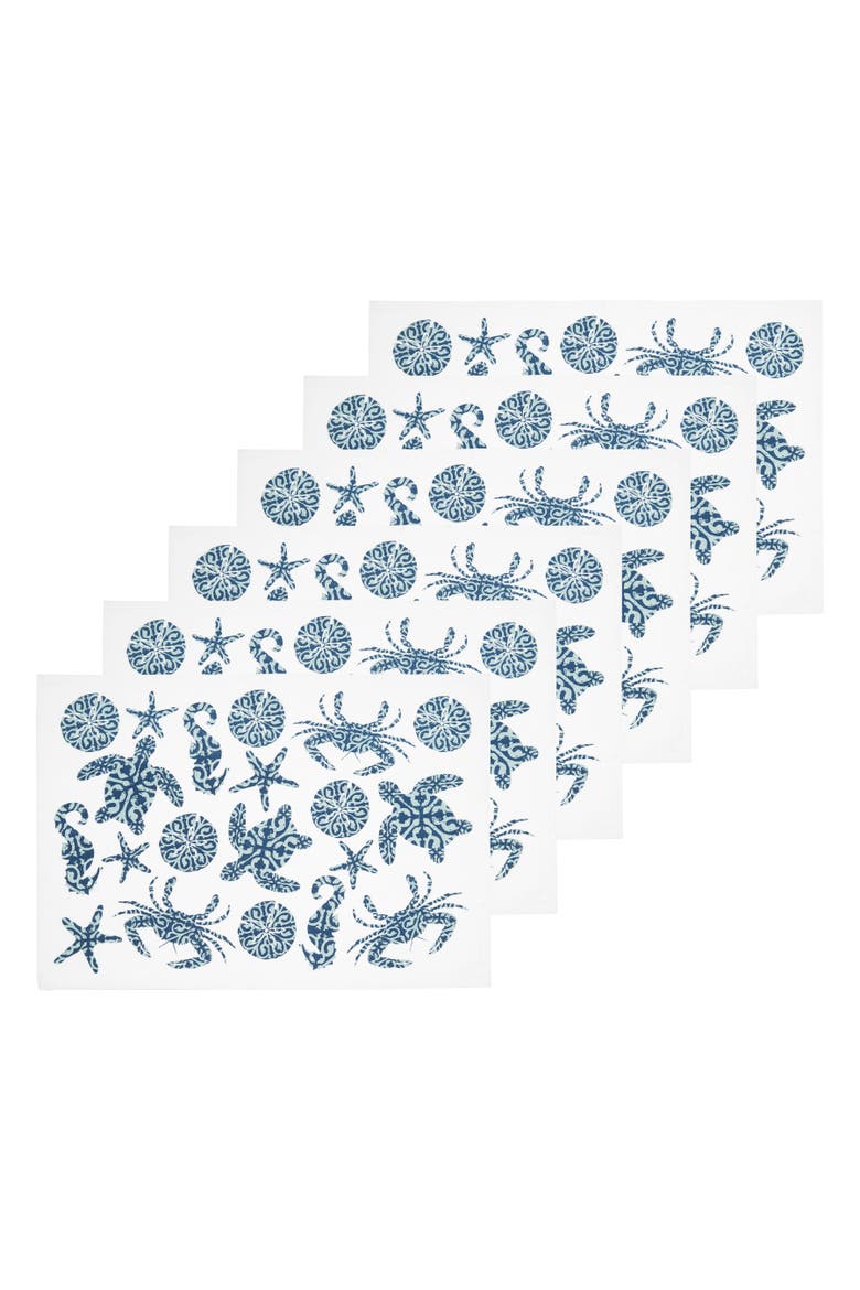 Stamped Seaside Placemats, Set of 6, 14" x 20", Main, color, White