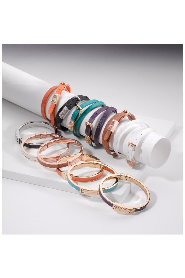 Michael Kors Leather Double Wrap Bracelet (Nordstrom Exclusive), Alternate, color, BLACK/ SILVER/ CLEAR