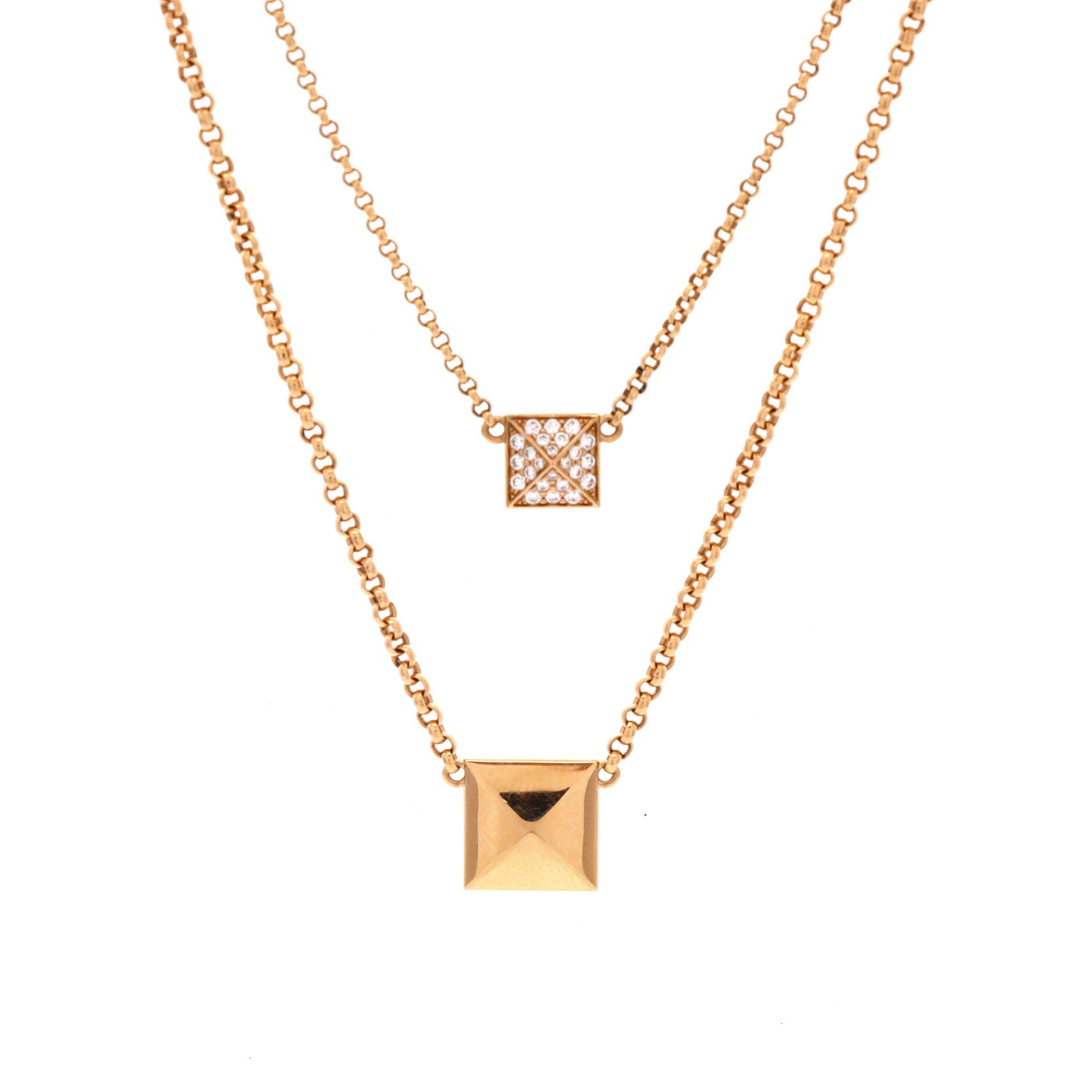 Clou d'H Double Pendant Necklace 18K Rose Gold with Diamonds, Main, color, Metallic Gold