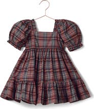 NORALEE Kids' Louella Tiered Tartan Cotton Dress