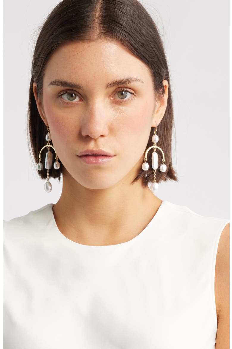 Freshwater Pearl Mobile Earrings, Alternate, color, WHITE- GOLD