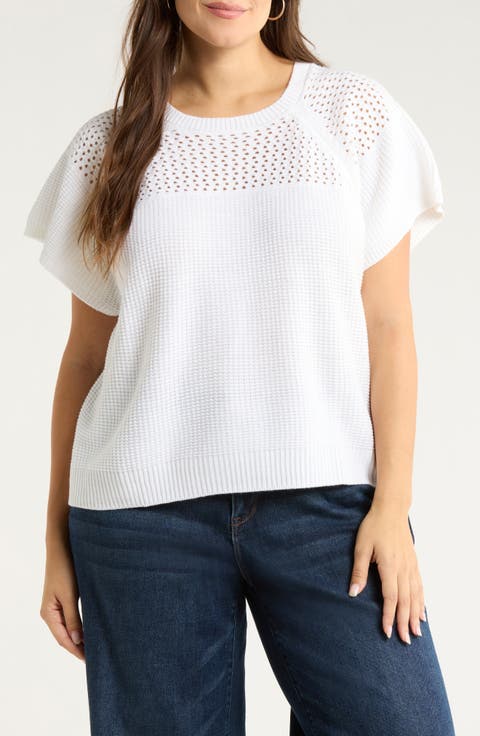 Alma Open Stitch Short Sleeve Sweater (Plus)