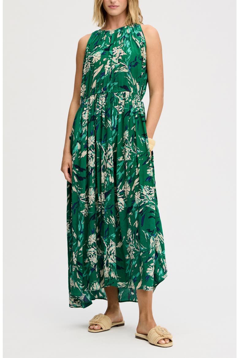 Print Side Tie Sleeveless Maxi Dress, Main, color, DARK SPRING GREEN