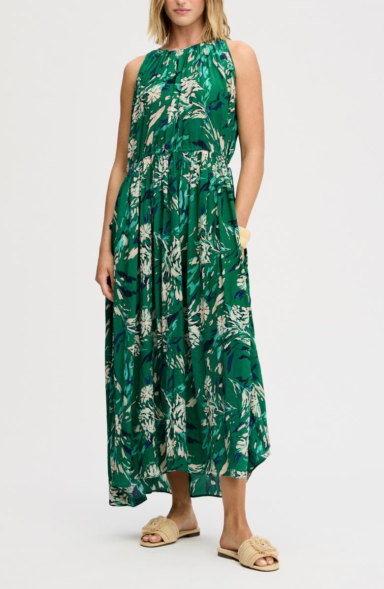 Sam Edelman Print Side Tie Sleeveless Maxi Dress, Main, color, Dark Spring Green