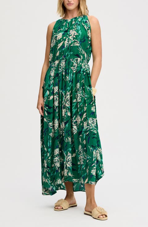 Print Side Tie Sleeveless Maxi Dress