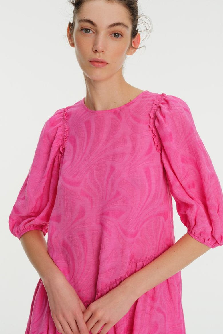 Crew Neck Open Back Mini Dress, Alternate, color, PINK