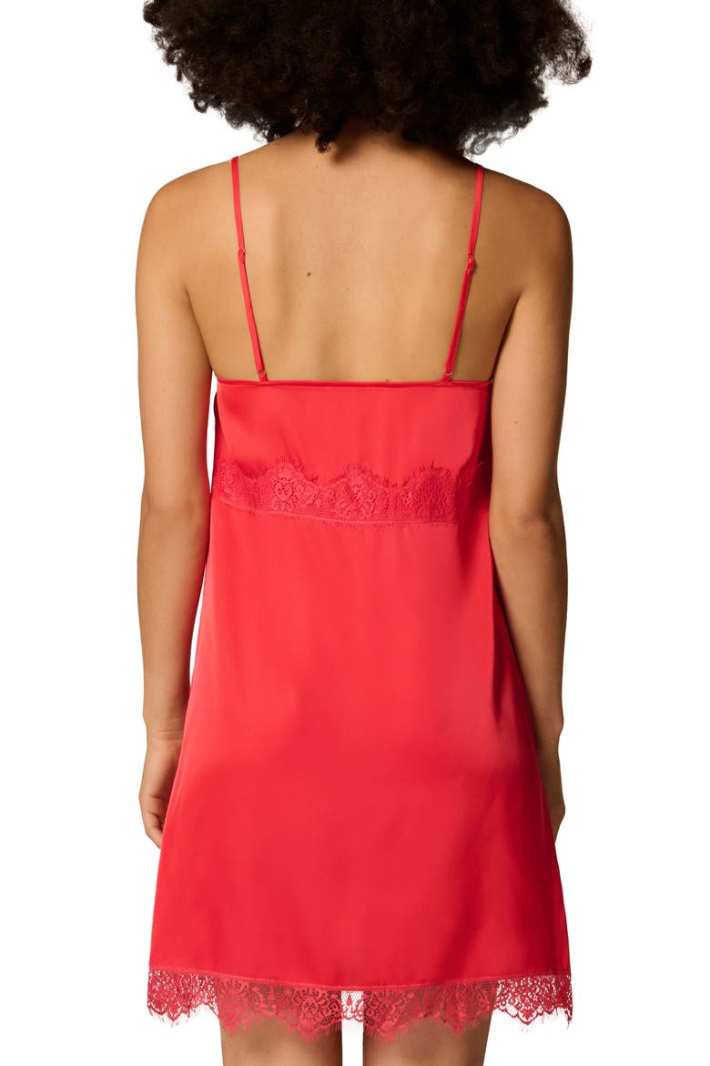 Lace Trim Satin Chemise, Alternate, color, FLAMINGO