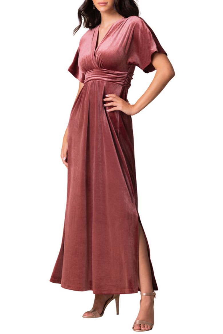 Verona V-Neck Velvet Evening Gown with Pockets, Alternate, color, Mauve rose