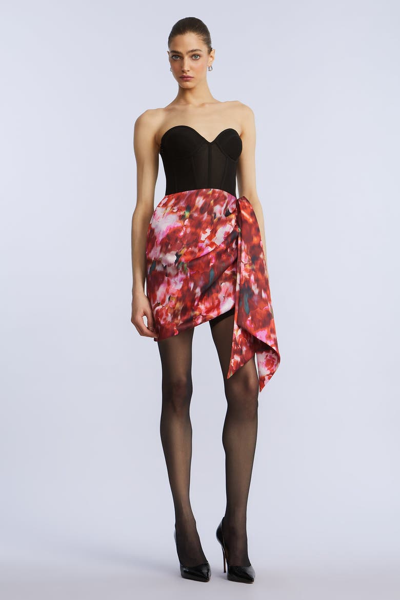 Wrap Mini Dress, Alternate, color, Black & Washed Floral Chilli
