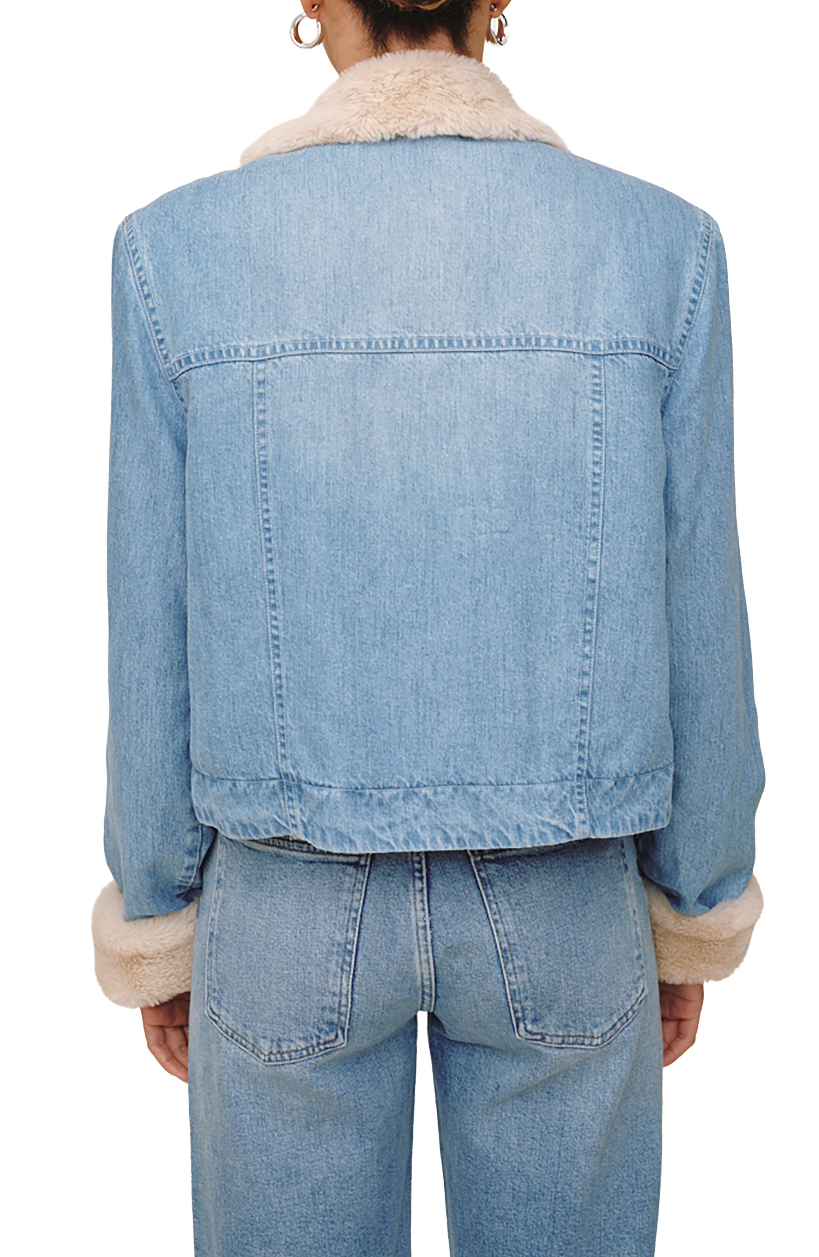 Faux Shearling Lined Denim Jacket - image 2