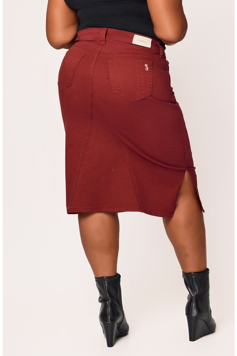 Denim Midi Skirt, Alternate, color, BURGUNDY