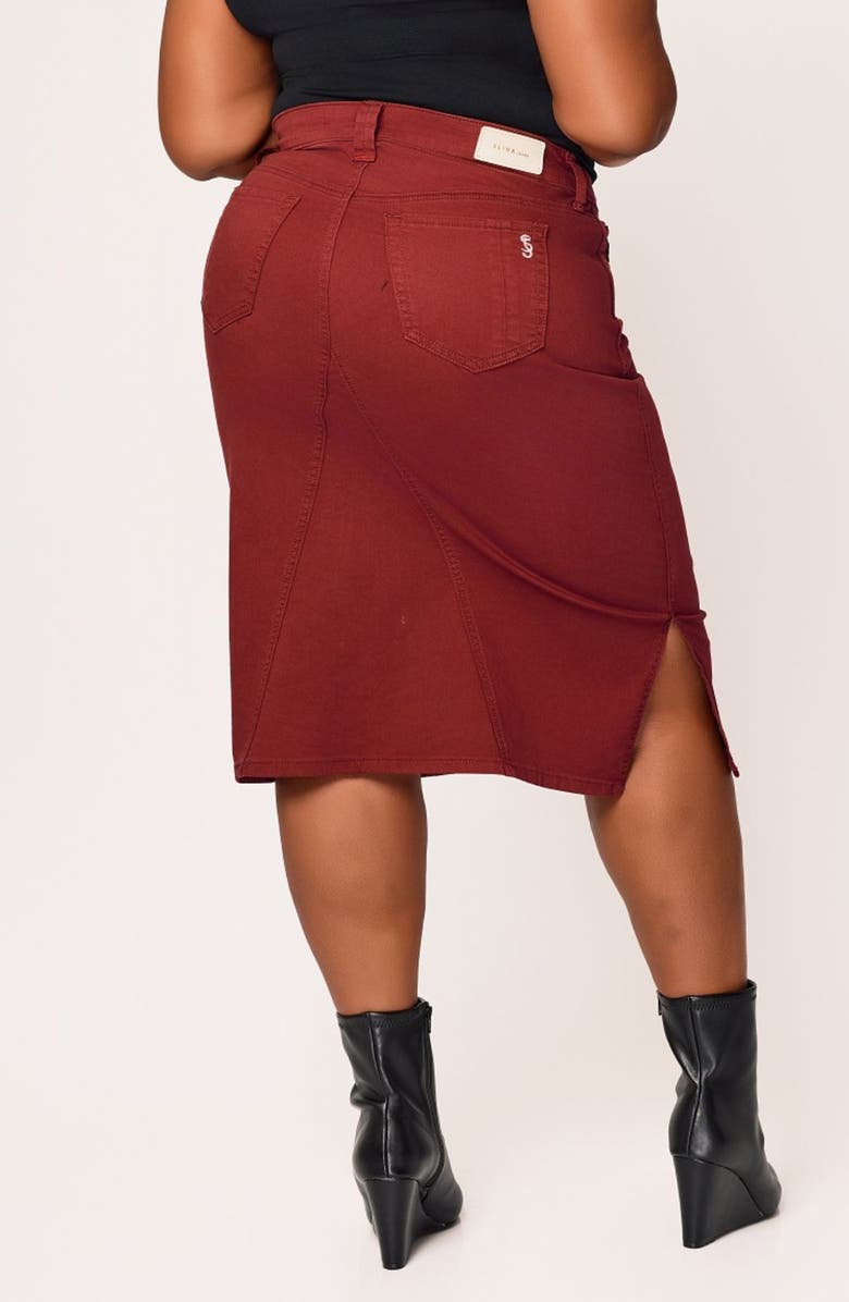 SLINK Jeans Denim Midi Skirt, Alternate, color, Burgundy