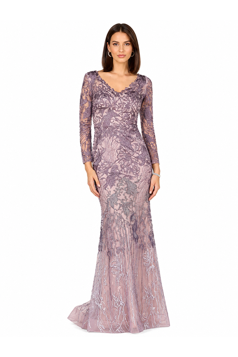 Long Sleeve V-Neck Mermaid Gown, Main, color, Purple
