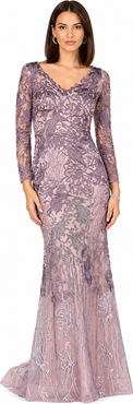 LARA New York Long Sleeve V-Neck Mermaid Gown