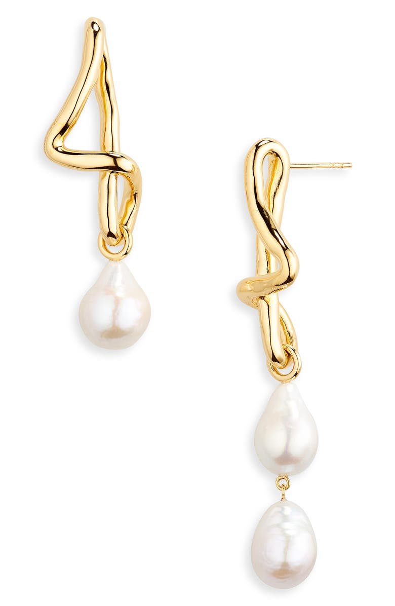 Missoma Molten Baroque Freshwater Pearl Mismatched Drop Earrings, Main, color,