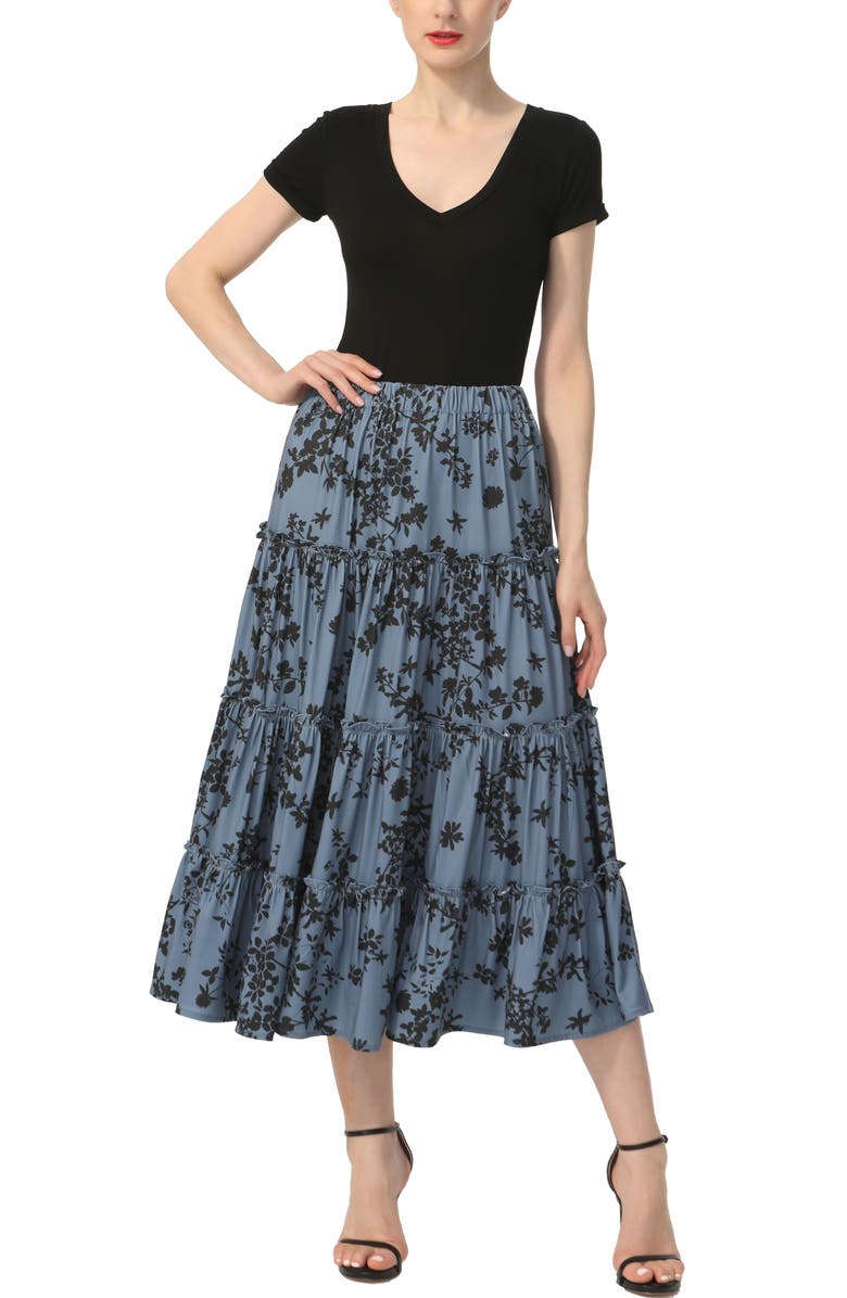 Kimi & Kai Women's Tiered Midi Skirt, Alternate, color, Navy