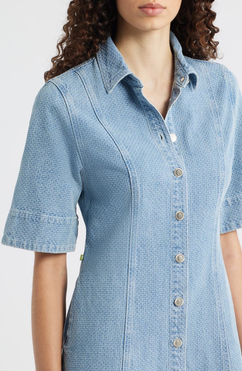 FRNCH Ellyne Embroidered Denim Shirtdress, Alternate, color, Bleu Clair
