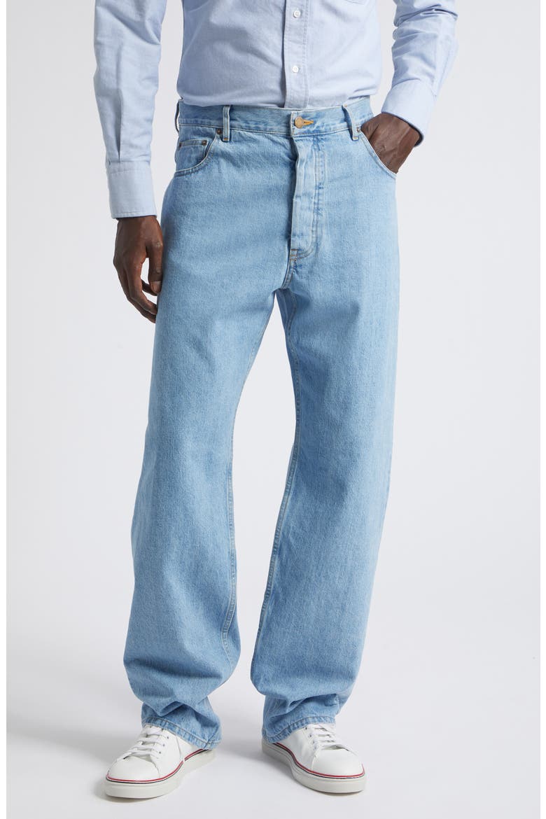Straight Leg Selvedge Denim Jeans, Main, color, LIGHT BLUE