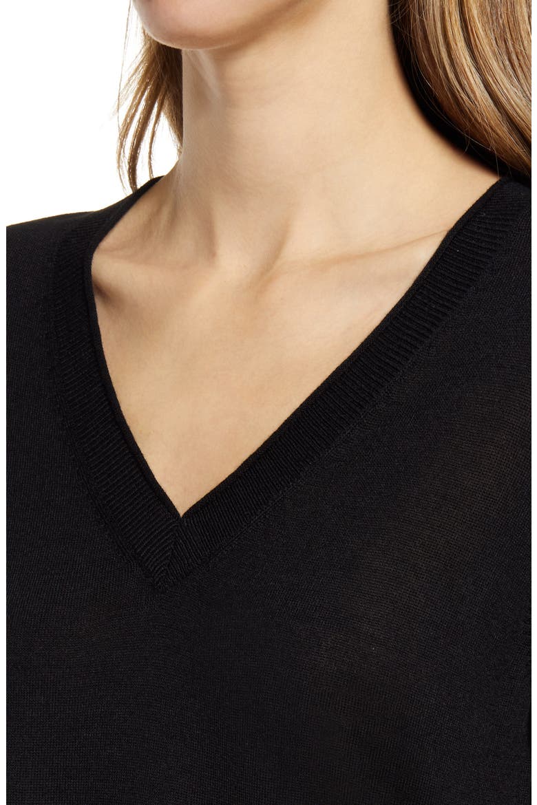 V-Neck Merino Wool Blend Sweater, Alternate, color, BLACK