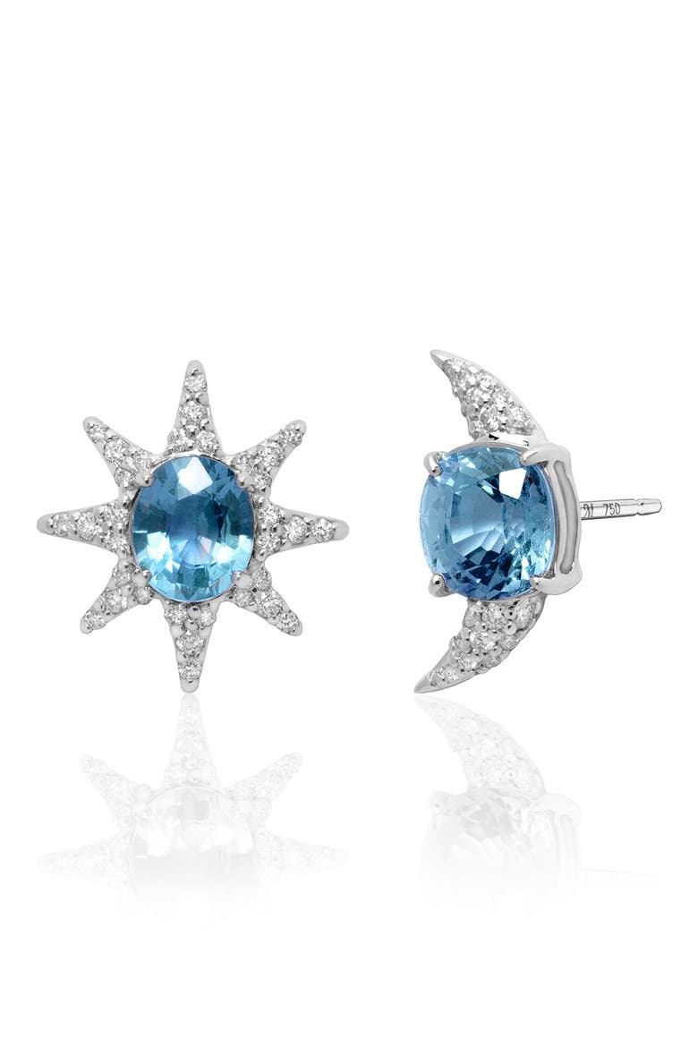 Sun, Moon, & Stars Blue Topaz Stud Earrings, Main, color, STERLING SILVER