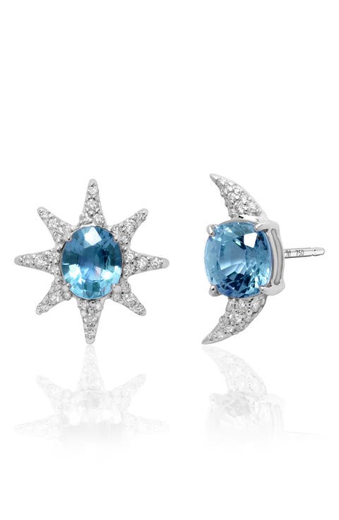 Sun, Moon, & Stars Blue Topaz Stud Earrings