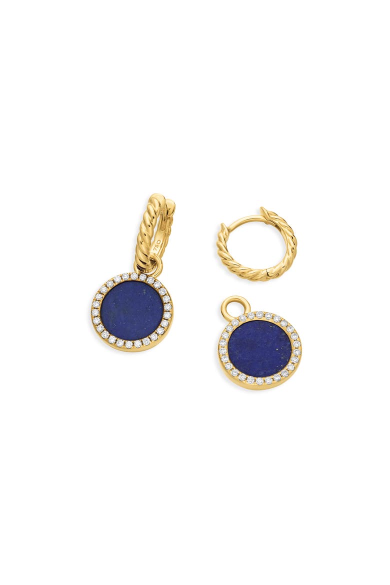 Petite DY Elements® Drop Earrings in 18K Yellow Gold with Lapis and Pavé Diamonds, Alternate, color, 18K YELLOW GOLD