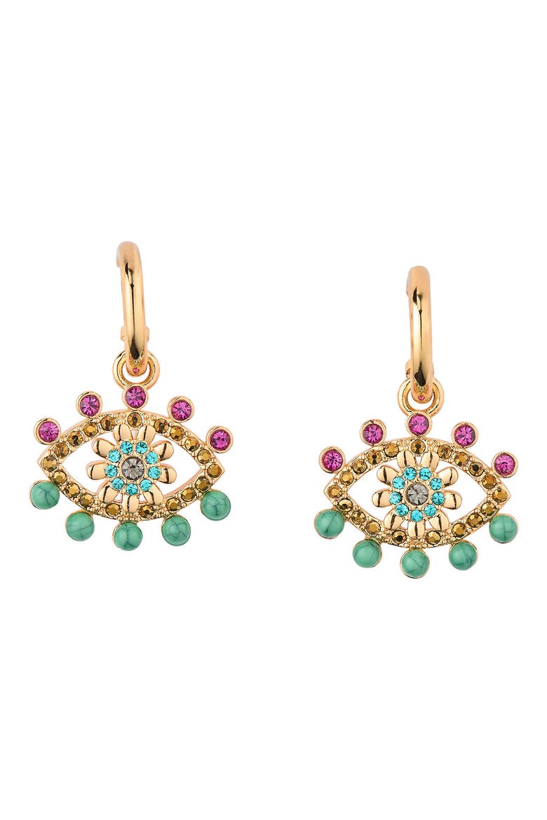Evil Eye Drop Huggie Hoop Earrings, Main, color, GOLD MULTI