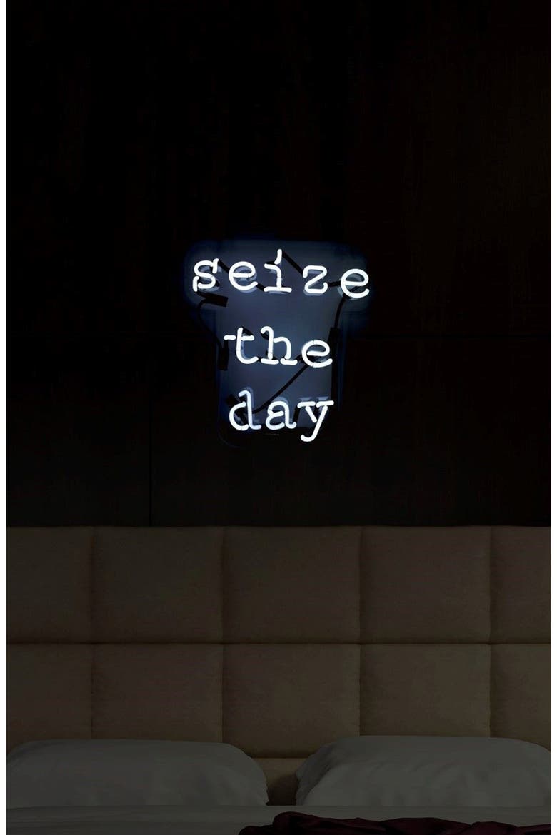 Seize The Day Neon Sign, Alternate, color, WHITE