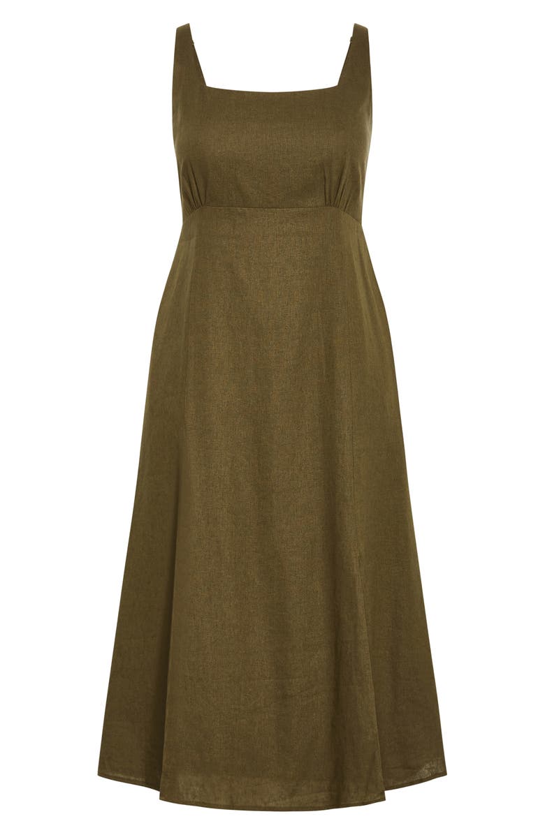 City Chic Elly Square Neck Linen Blend Sundress, Alternate, color, Khaki