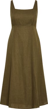 City Chic Elly Square Neck Linen Blend Sundress