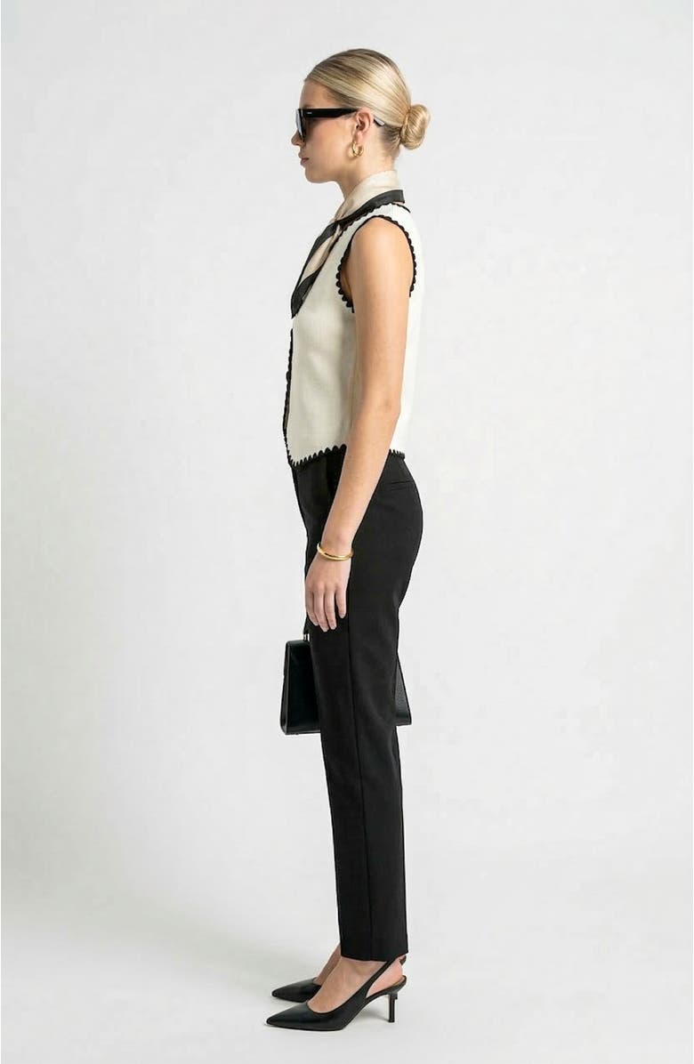 Knit & Lounge Sleeveless Sweater Vest with Button Front and Contrast Trim, Alternate, color, Black, White, Beige