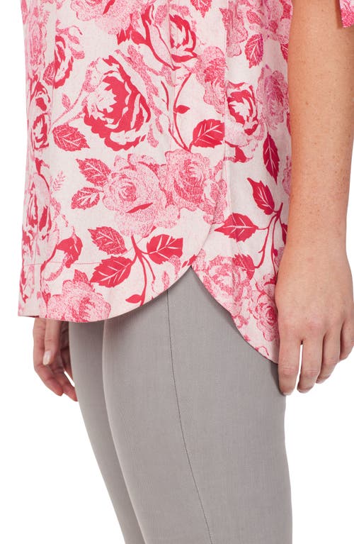Foxcroft Emma Vintage Rose Bow Sleeve Cotton Tunic Blouse In Pink