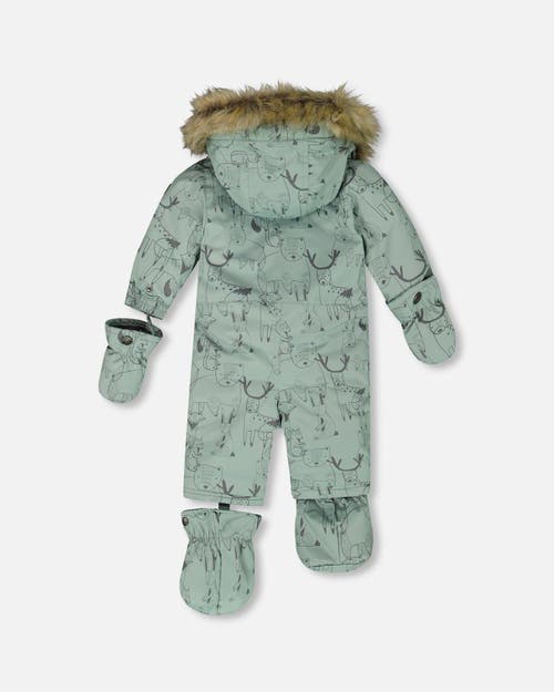 Deux Par Deux One-piece Play Snowsuit Designed For Car Seat Animal In Green