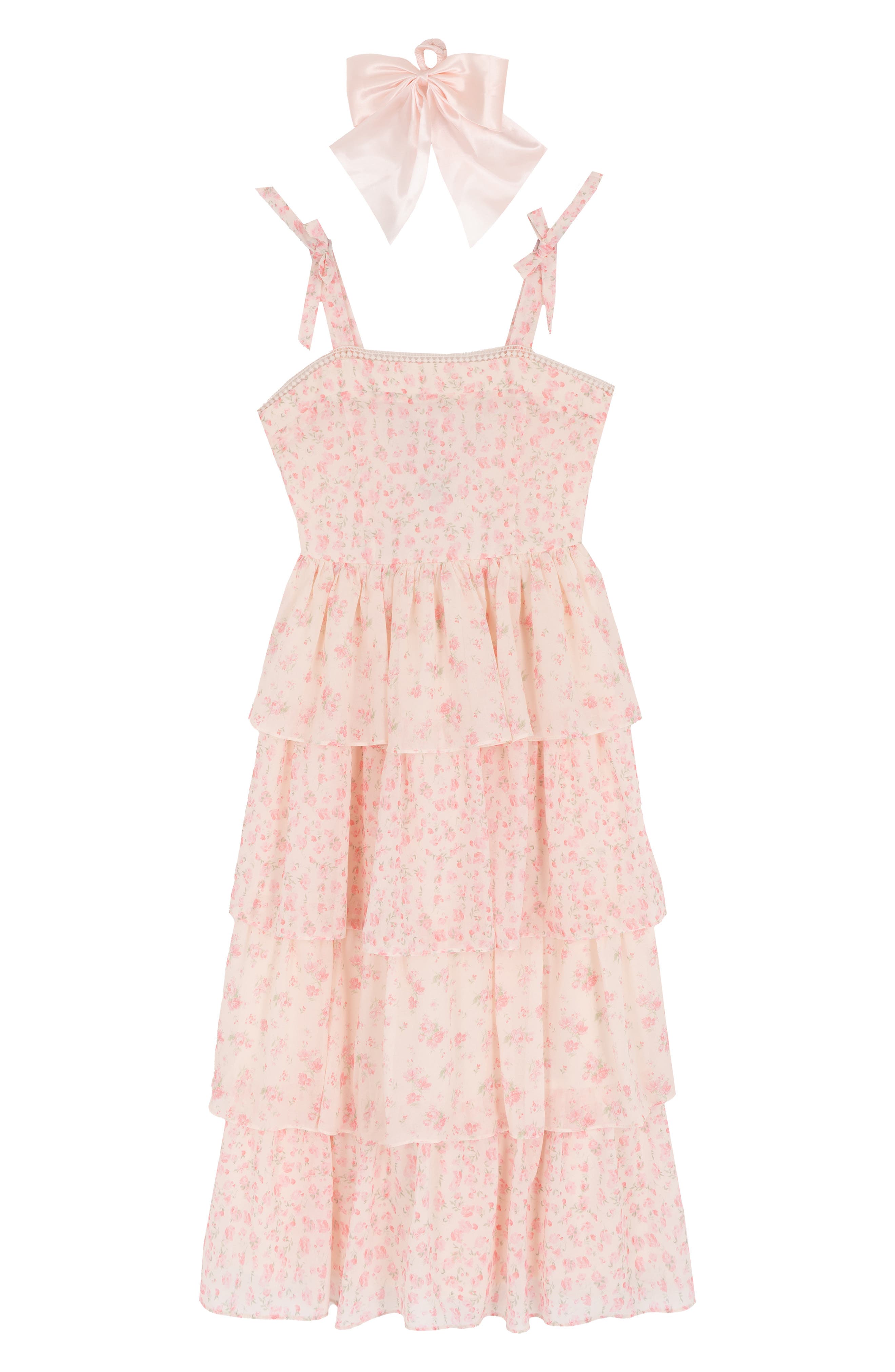 Rare Editions Kids' Floral Tiered Maxi Dress & Hair Bow Set