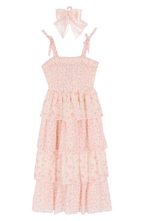 Kids' Floral Tiered Maxi Dress & Hair Bow Set (Big Kid)