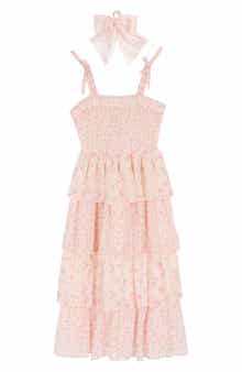 Rare Editions Kids' Floral Tiered Maxi Dress & Hair Bow Set