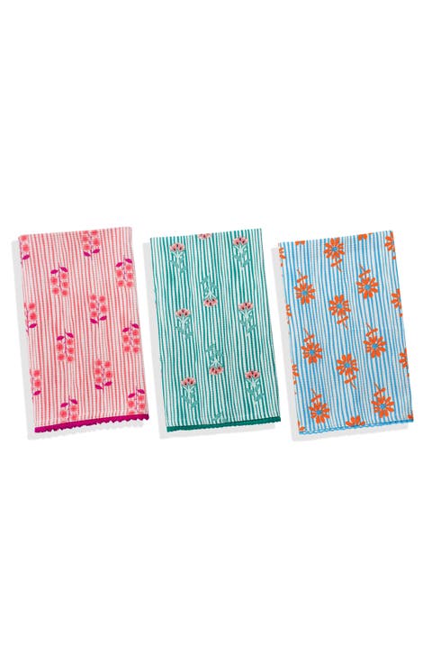Floral Set of 3 Cotton Waffle Kitchen Towels