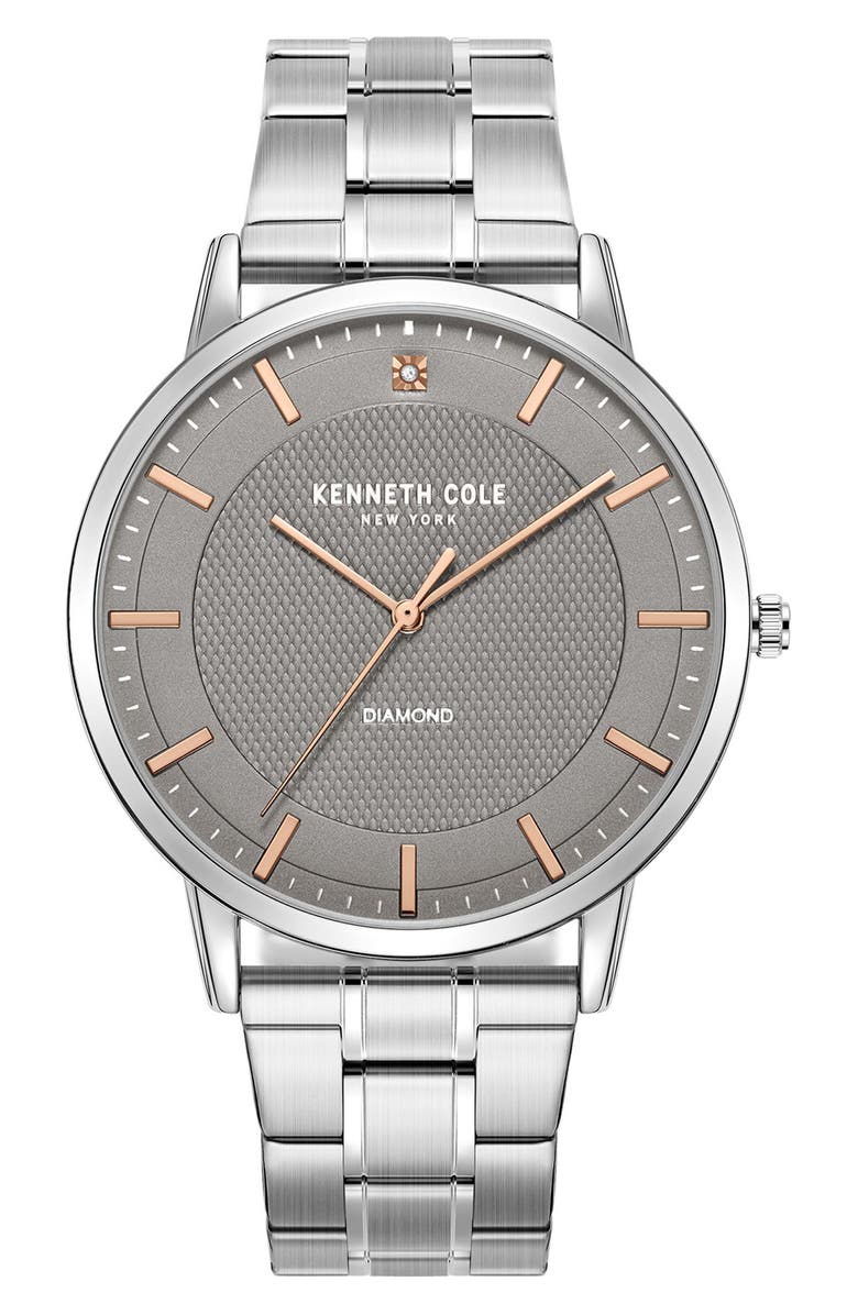 Kenneth Cole Diamond Embellished 3-Hand Quartz Bracelet Watch, 40mm, Main, color,