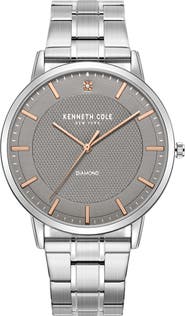 Kenneth Cole Diamond Embellished 3-Hand Quartz Bracelet Watch, 40mm