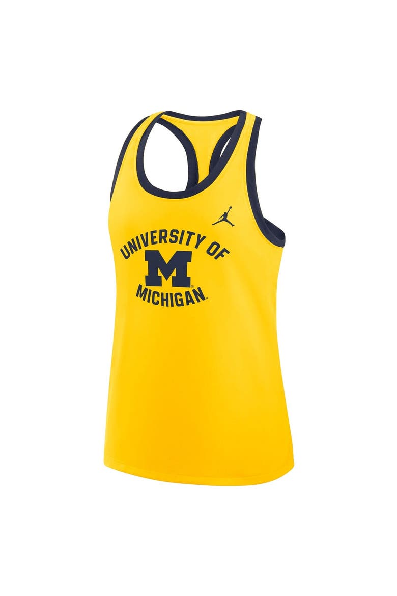 Women's Jordan Brand Maize Michigan Wolverines Uni Name Tri-Blend Dri-FIT Racerback Tank Top, Alternate, color, Maize