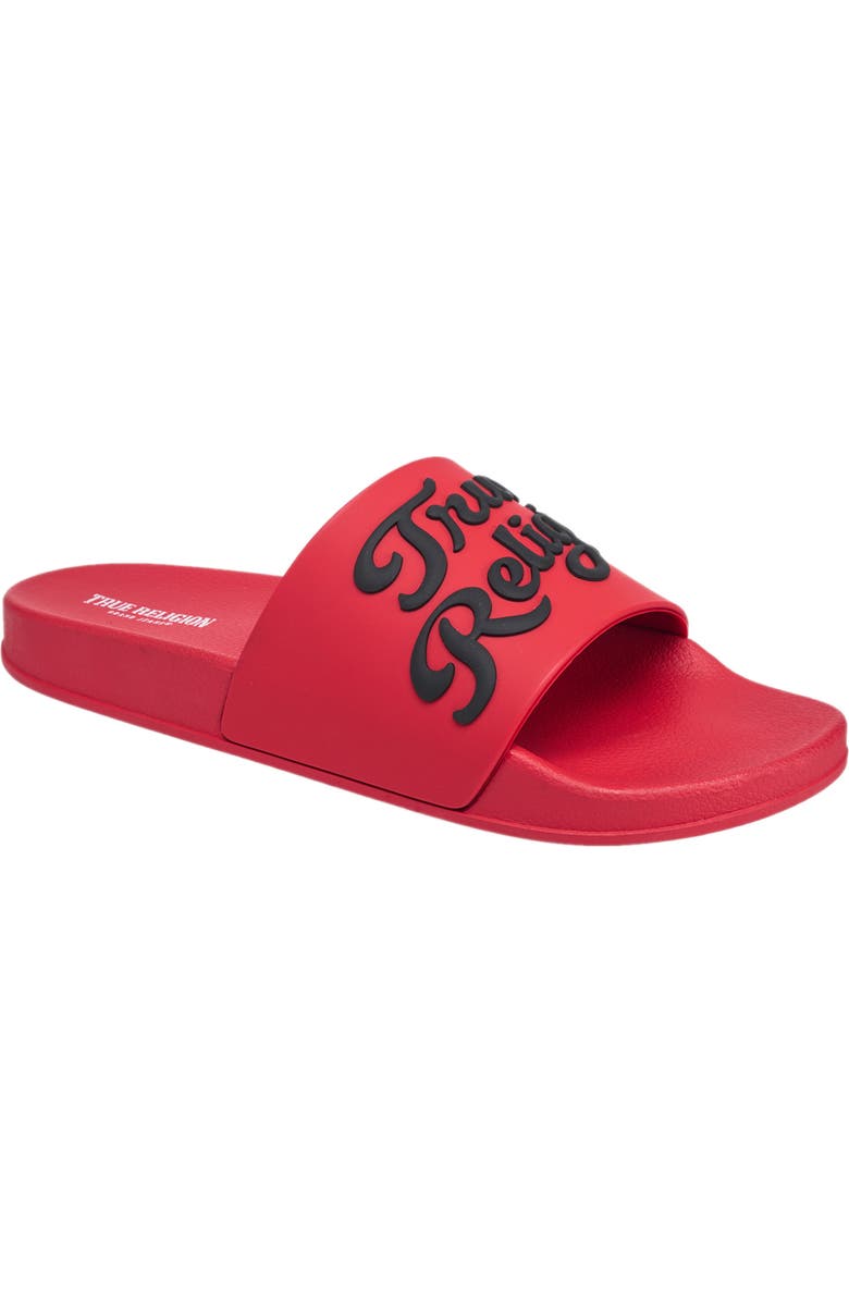 True Religion Drake Script Logo Pool Slide, Main, color, Red