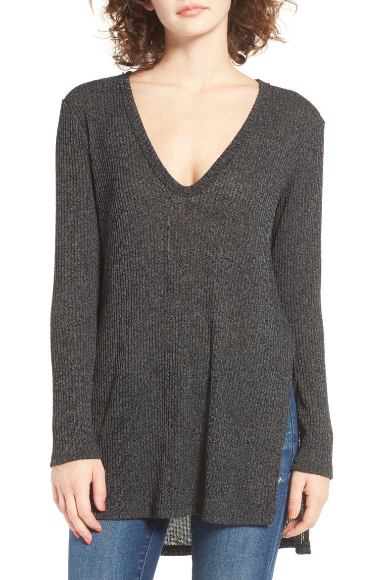 ASTR Side Split Sweater, Main, color, CHARCOAL
