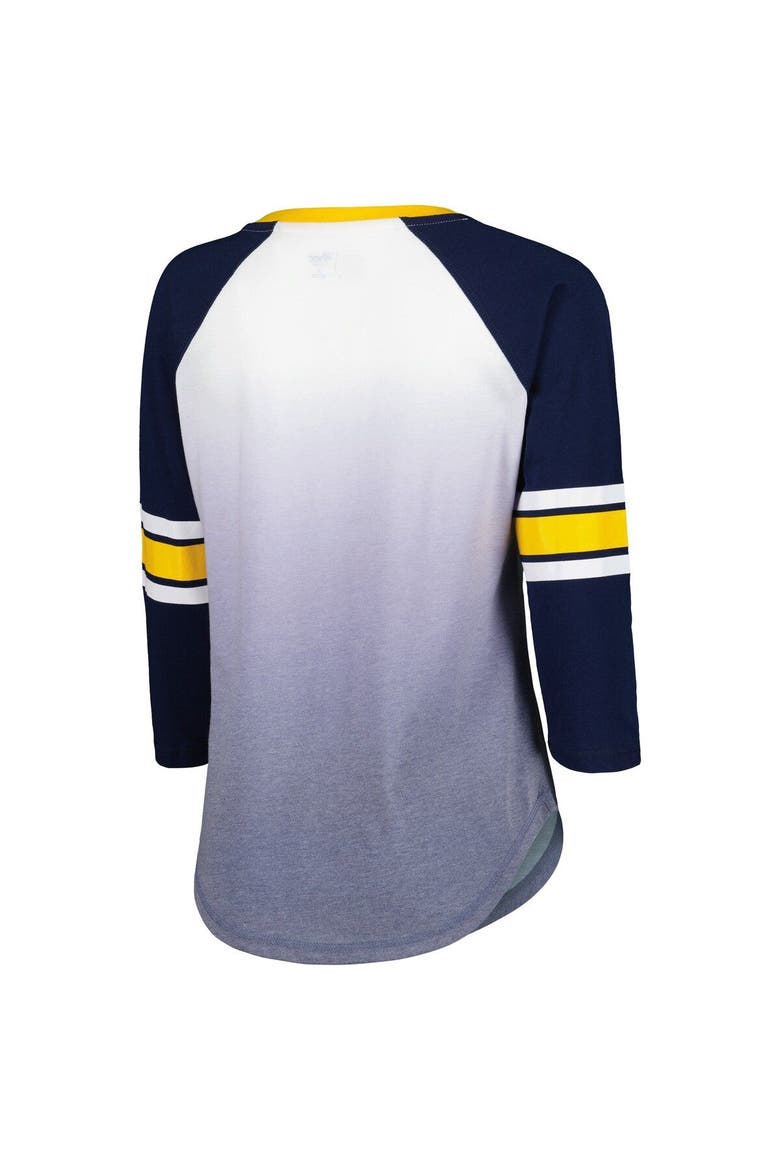 Women's G-III 4Her by Carl Banks White/Navy West Virginia Mountaineers Lead Off Ombre Raglan 3/4-Sleeve V-Neck T-Shirt, Alternate, color, White