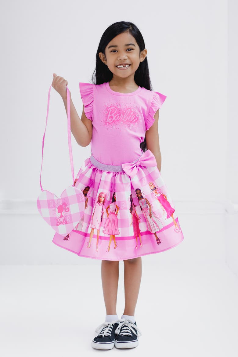 T-Shirt and Skirt Set, Alternate, color, Pink Gingham
