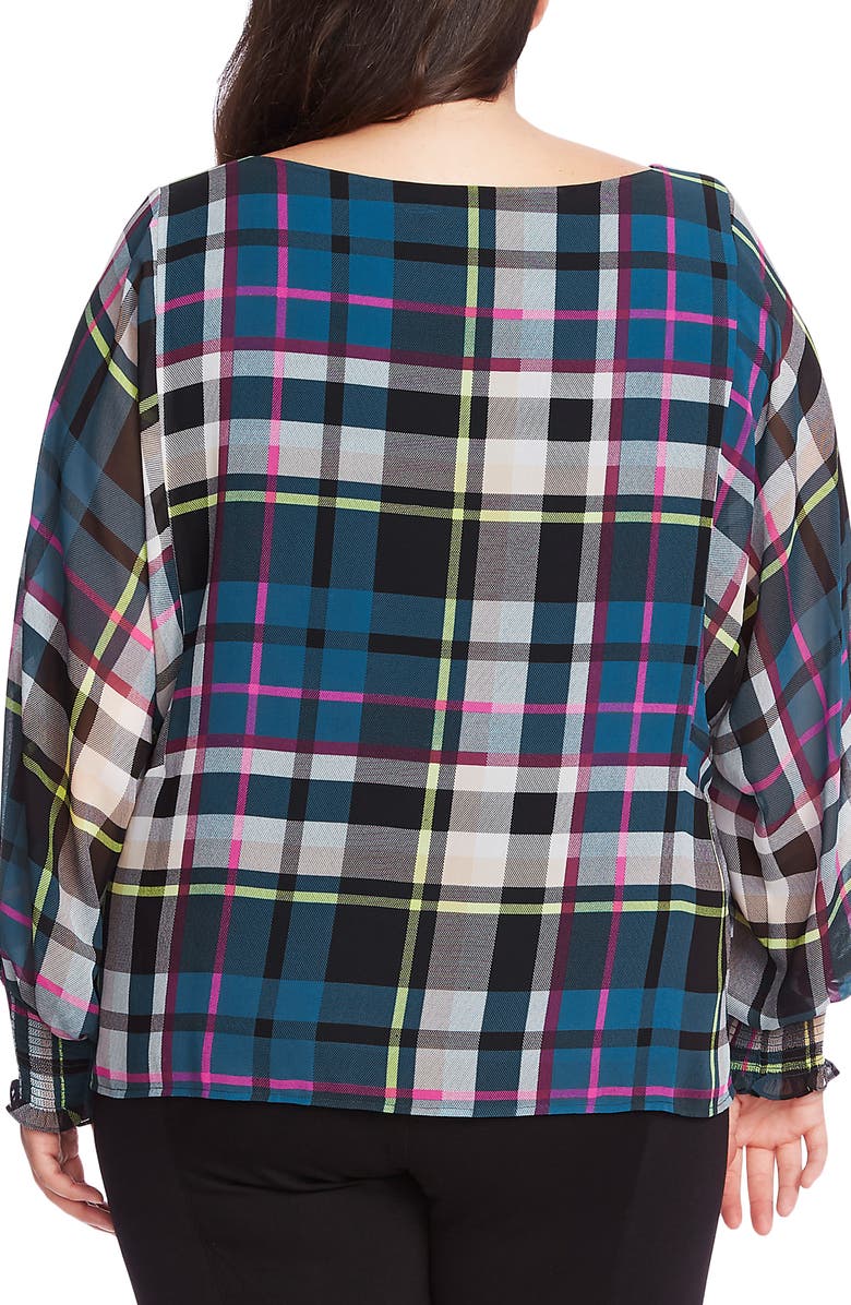 Vince Camuto Plaid Chiffon Blouse, Alternate, color, 