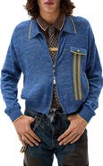 Versace Greca Jacquard Wool & Silk Blend Mouliné Zip Cardigan