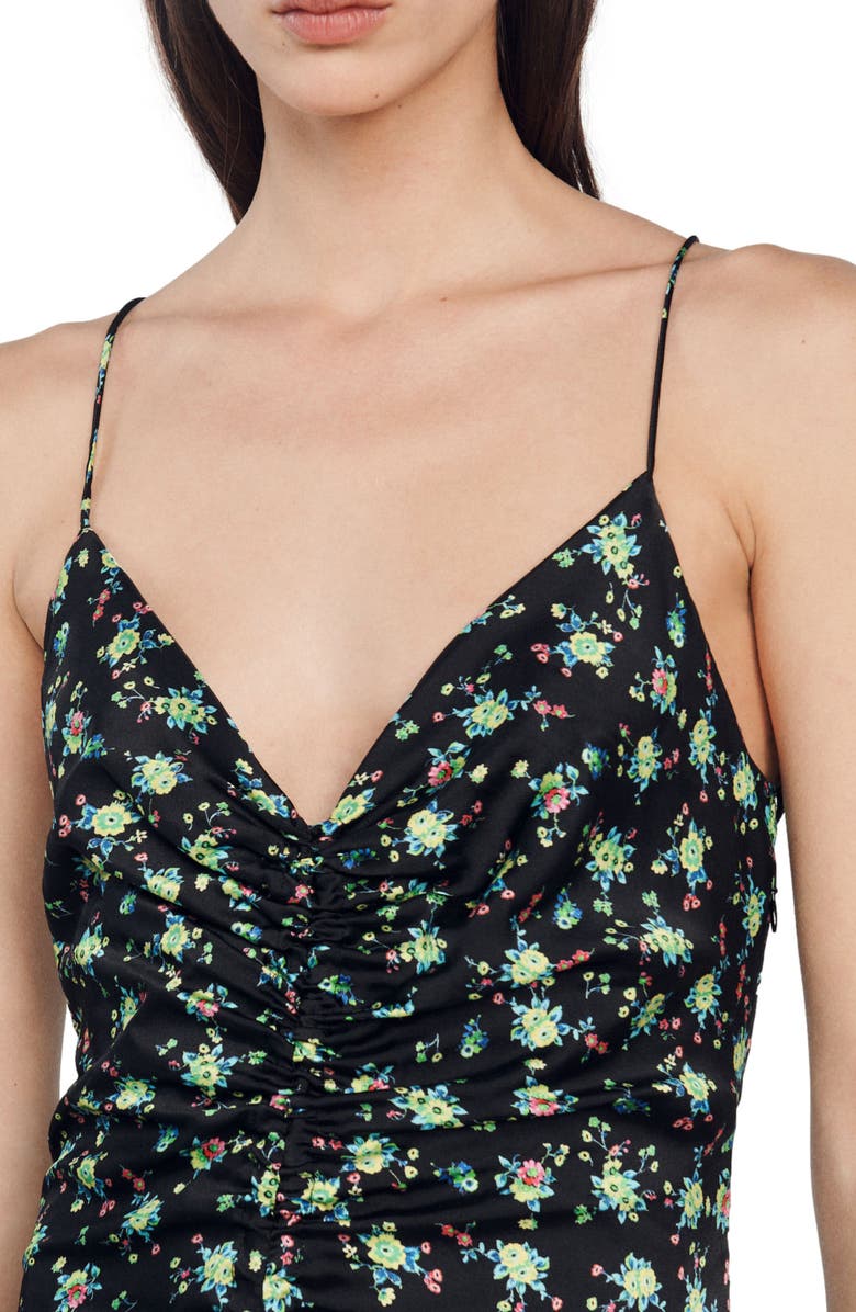 SANDRO Paola Floral Tie Back Dress, Alternate, color, Noir