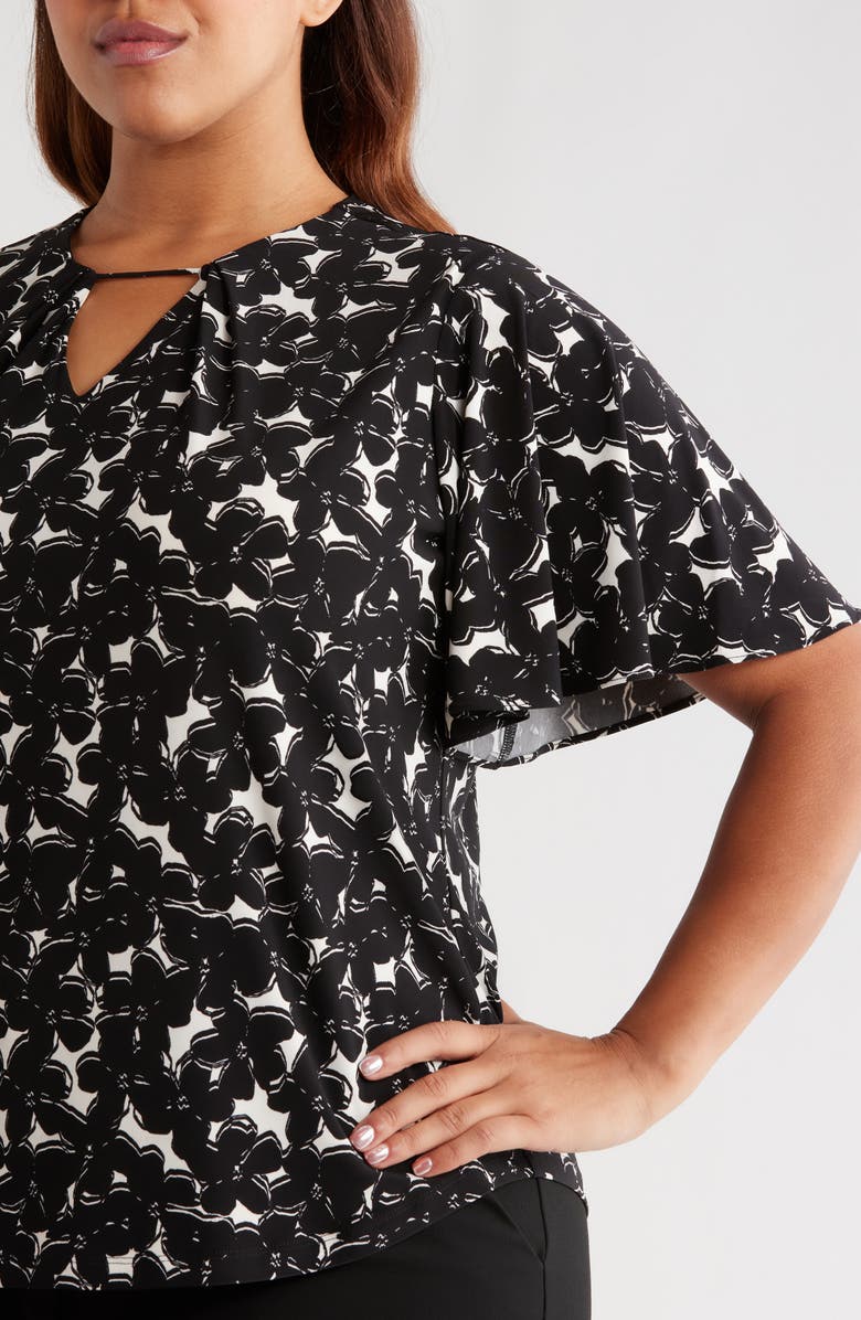 Anne Klein Print Flutter Sleeve Top, Alternate, color, Anne Black/ White Dove