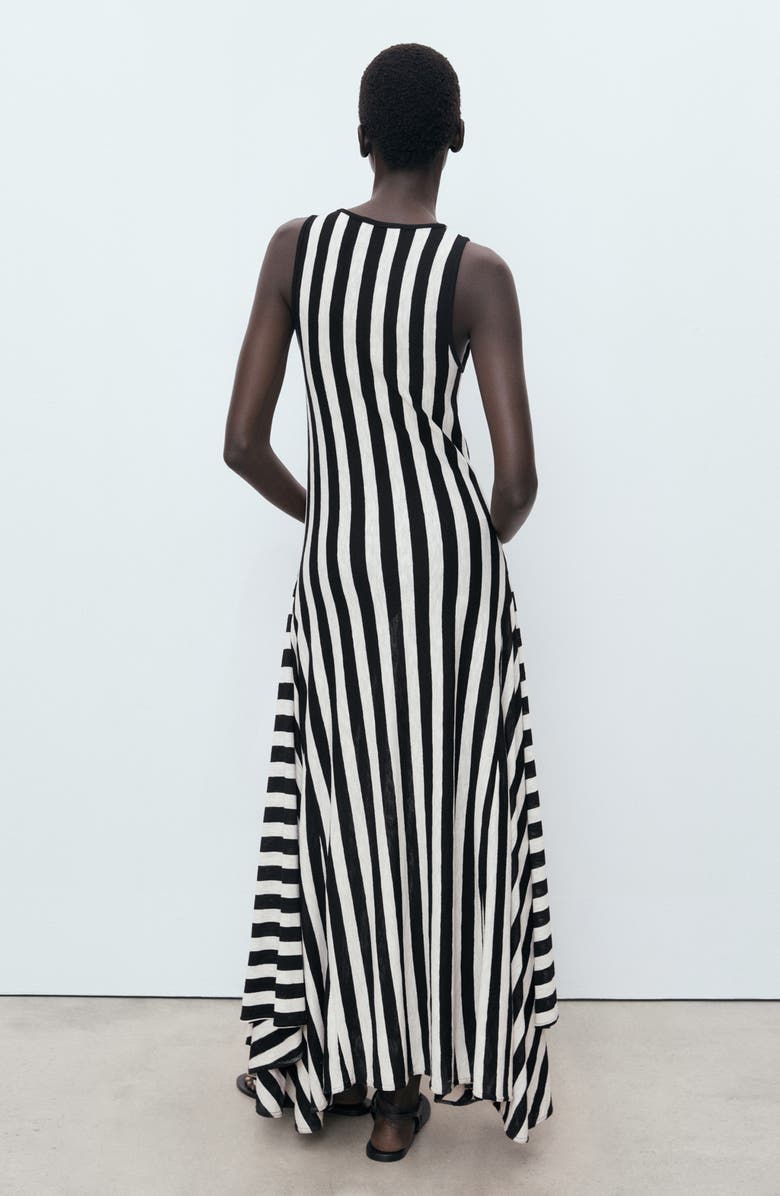 MANGO Asymmetric Sleeveless Knit Maxi Dress, Alternate, color, Black/White